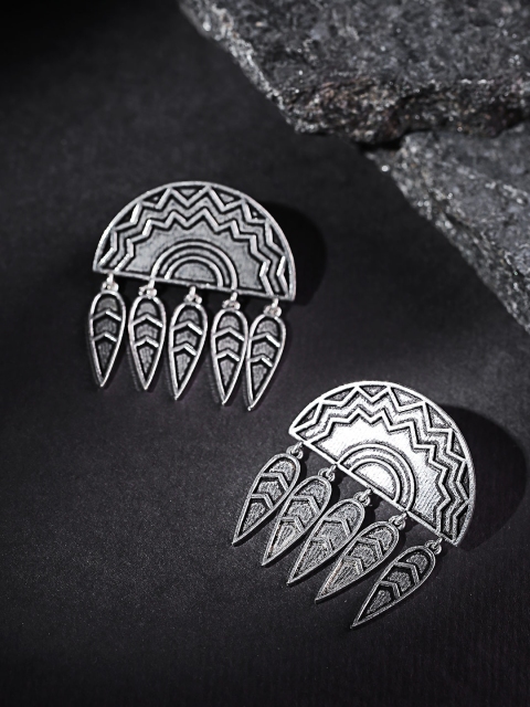 

Infuzze Oxidised Silver-Plated Geometric Drop Earrings
