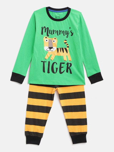 

Lazy Shark Boys Green & Yellow Printed Night Suit