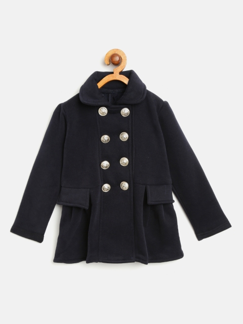 

Lazy Shark Girls Navy Blue Solid Pea Coat