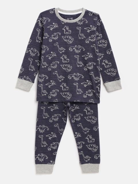 

Lazy Shark Boys Navy Blue & White Printed Night Suit