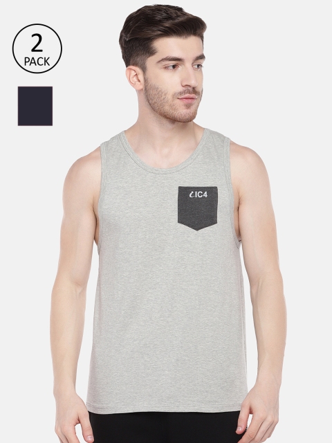 

IC4 Men Pack of 2 Grey & Navy Blue Innerwear Vests 0404GNP2