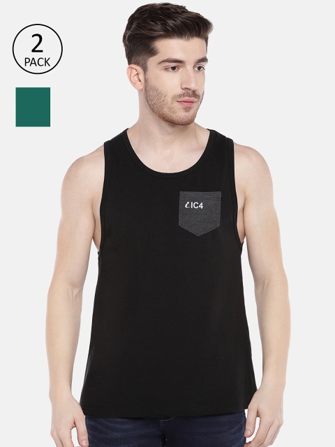 

IC4 Men Pack of 2 Black & Green Innerwear Vests 0404BMP2