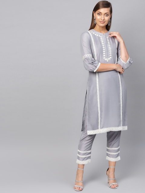 

Libas Women Grey Yoke Design Kurta with Trousers