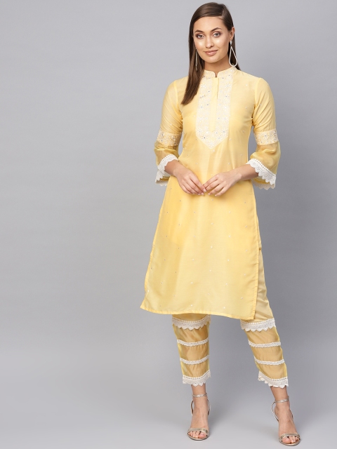 

Libas Women Yellow Yoke Design Kurta with Trousers