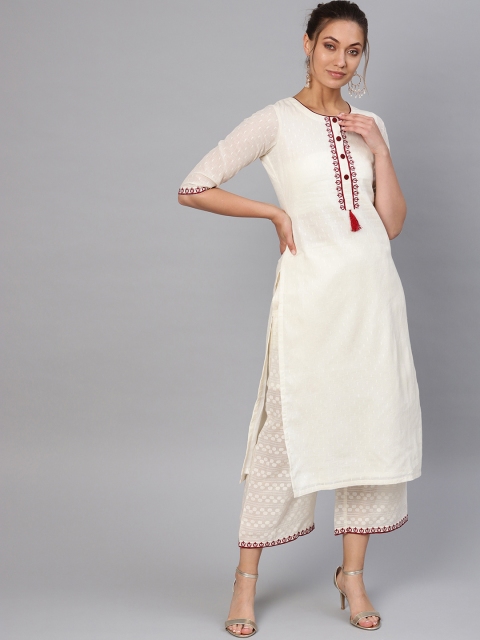 

Libas Women Off-White Self Design Kurta with Palazzos