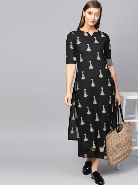 

Libas Women Black & Off-White Printed Kurta with Palazzos