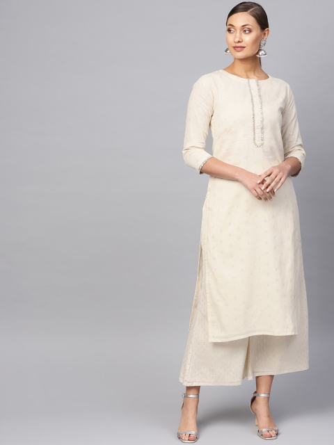 

Libas Women Cream-Coloured Woven Design Kurta with Palazzos
