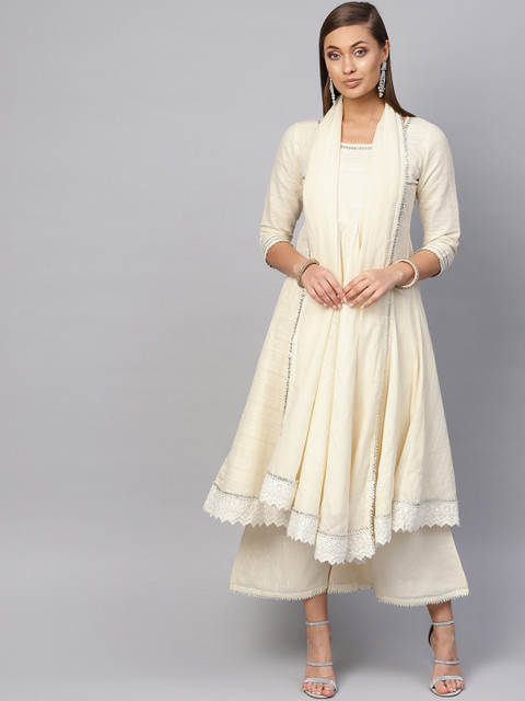 

Libas Women Cream-Coloured Self Design Kurta with Palazzos & Dupatta