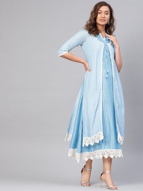 

Libas Women Blue & White Striped Layered A-Line Dress