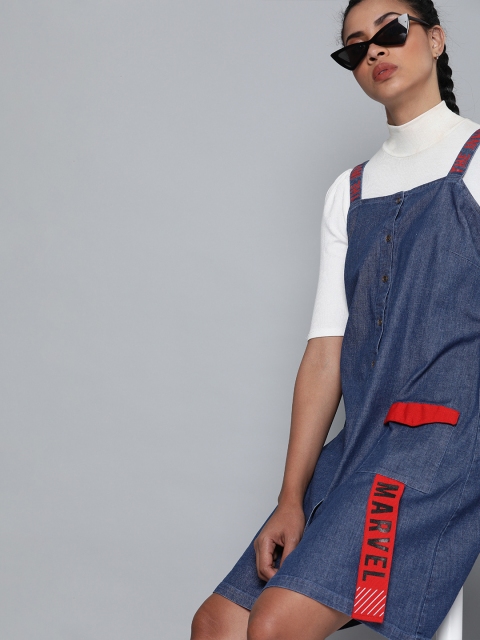 

Kook N Keech Marvel Women Blue Denim Pinafore Dress