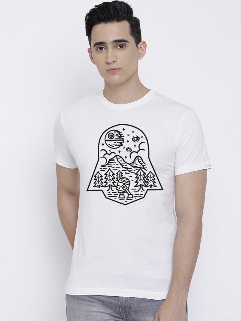 

THREADCURRY Men White Printed Round Neck T-shirt
