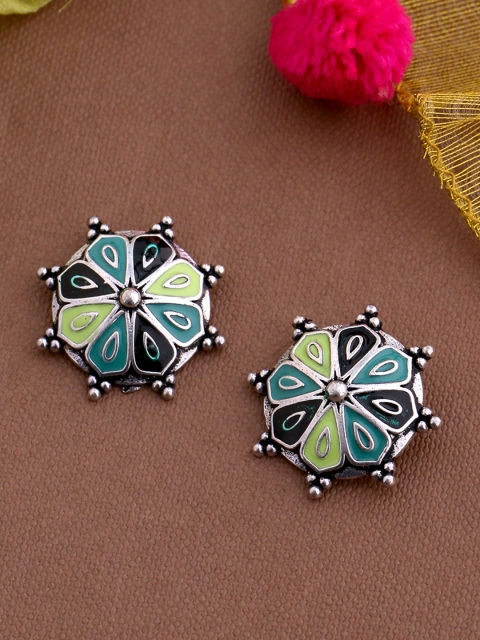 

Studio Voylla Silver-Toned & Blue Classic Oxidised Studs