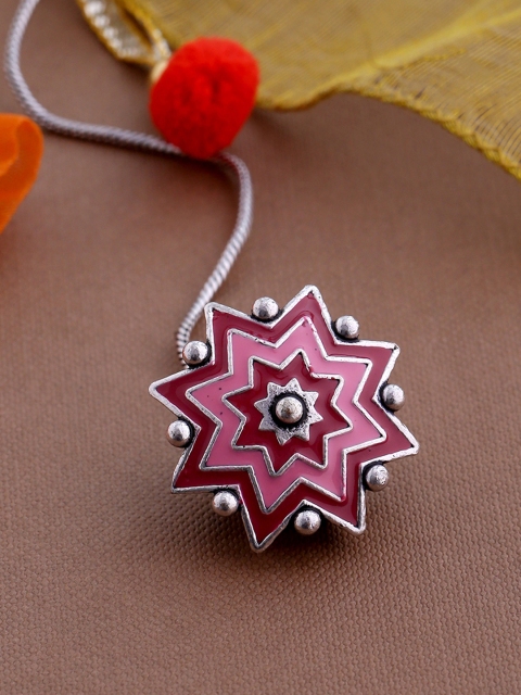 

Studio Voylla Women Silver-Plated & Pink Oxidized Enameled Maang Tikka