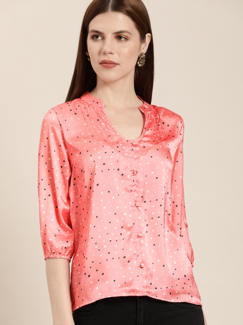 

Moda Rapido Women Peach-Coloured Polka Dot Print Top