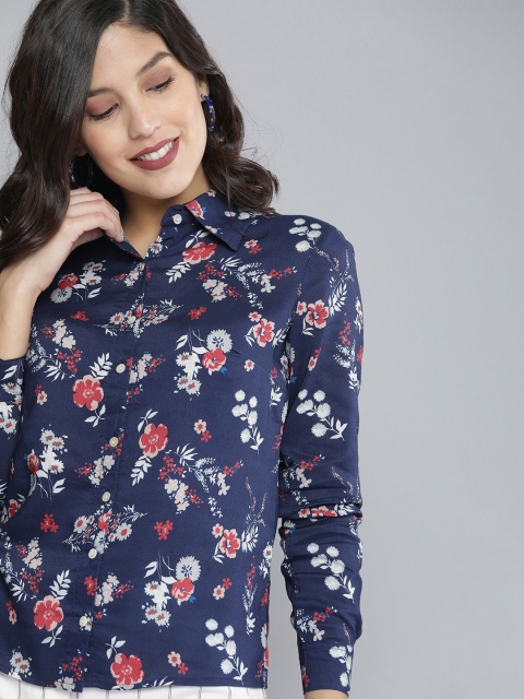 

HERE&NOW Women Navy Blue Regular Fit Printed Casual Shirt