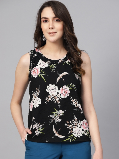 

I AM FOR YOU Women Black & White Floral Printed Top