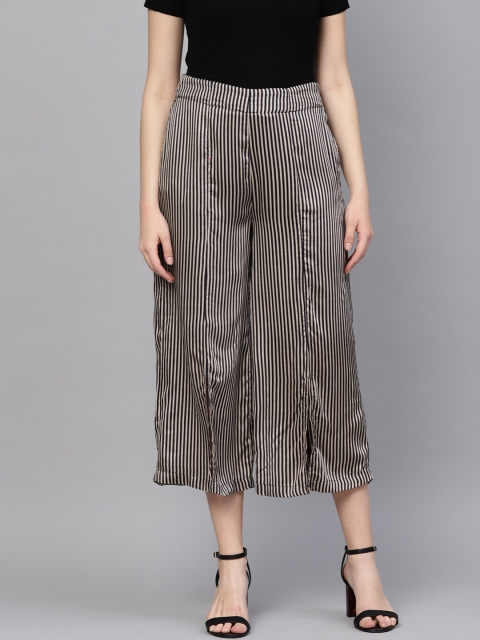 

I AM FOR YOU Women Black & Beige Tailored Fit Striped Culottes