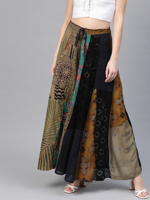 

I AM FOR YOU Women Brown & Blue Printed Flared Palazzos