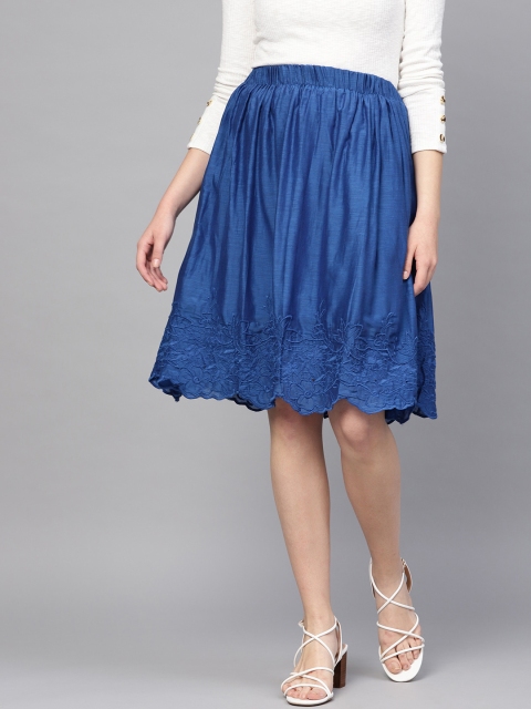 

I AM FOR YOU Women Blue Solid Flared Skirt