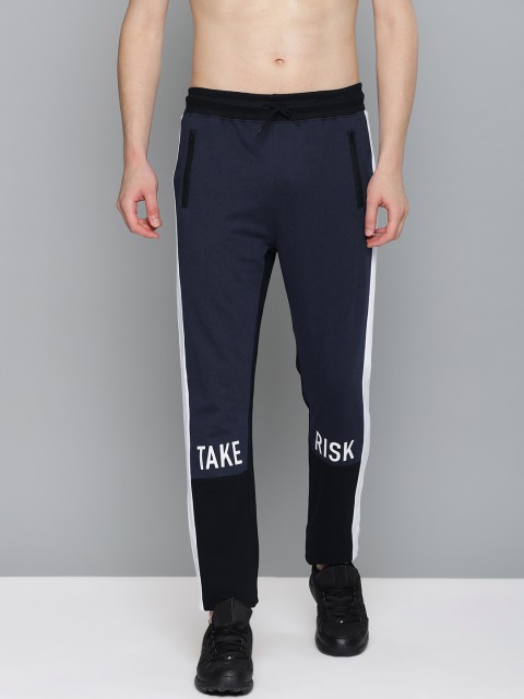 

HERE&NOW Men Navy Blue & Black Colourblocked Joggers