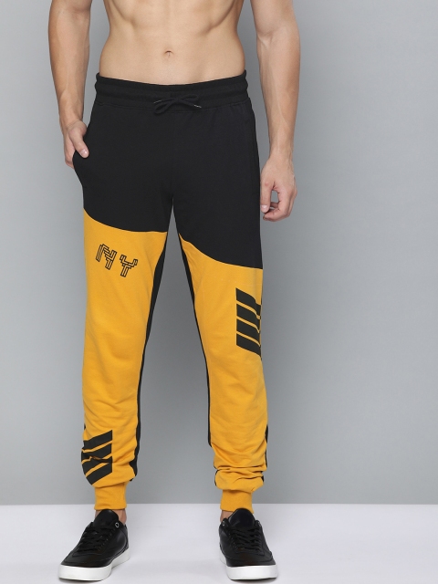 

HERE&NOW Men Mustard Yellow & Black Colourblocked Straight Fit Joggers