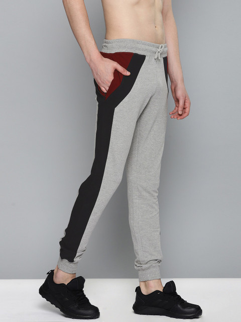 

HERE&NOW Men Grey Melange & Black Colourblocked Joggers