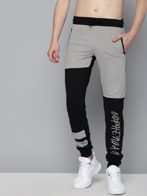 

HERE&NOW Men Black & Grey Colourblocked Slim Fit Joggers