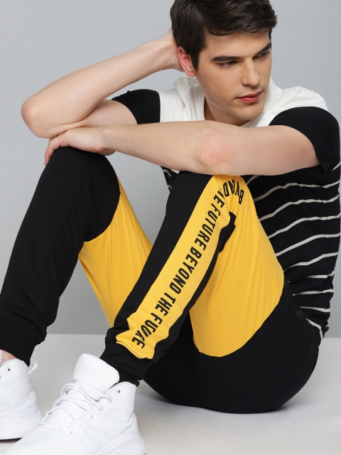 

HERE&NOW Men Black & Yellow Colourblocked Slim Fit Joggers