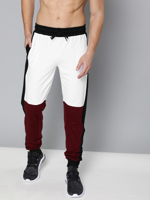 

HERE&NOW Men White & Maroon Colourblocked Joggers