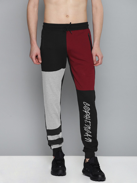 

HERE&NOW Men Black & Grey Melange Colourblocked Joggers