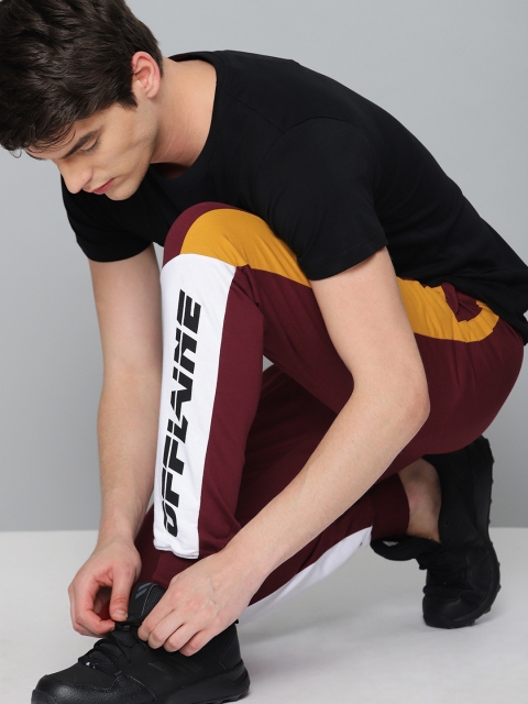 

HERE&NOW Men Maroon & White Colourblocked Slim Fit Joggers