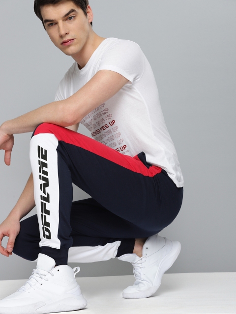 

HERE&NOW Men Navy Blue & Red Colourblocked Joggers