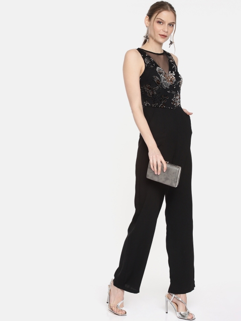 

Kazo Black Velvet Printed Party Jumpsuit