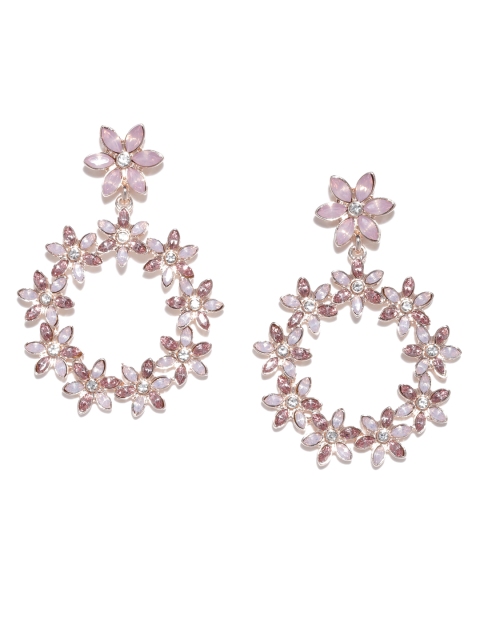 

Forever New Pink & Rose Gold-Toned Stone-Studded Floral Drop Earrings