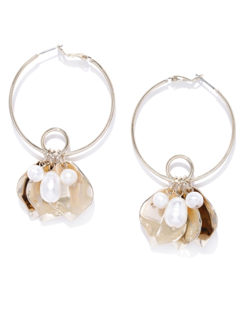 

Forever New Gold-Toned & White Contemporary Hoop Earrings with Freshwater Pearls