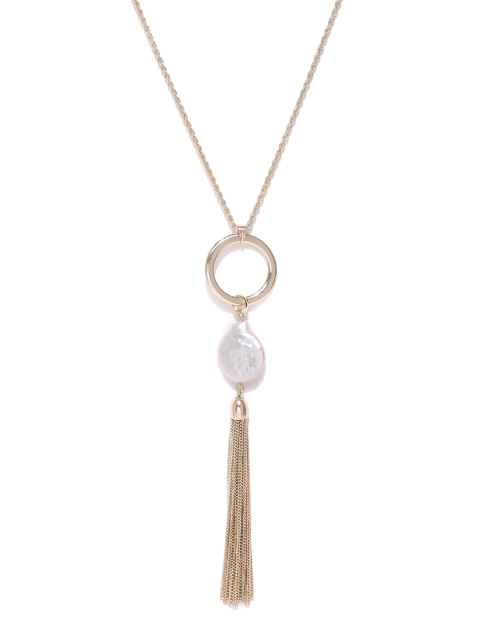 

Forever New Gold-Toned & -Off-White Beaded Tasselled Necklace