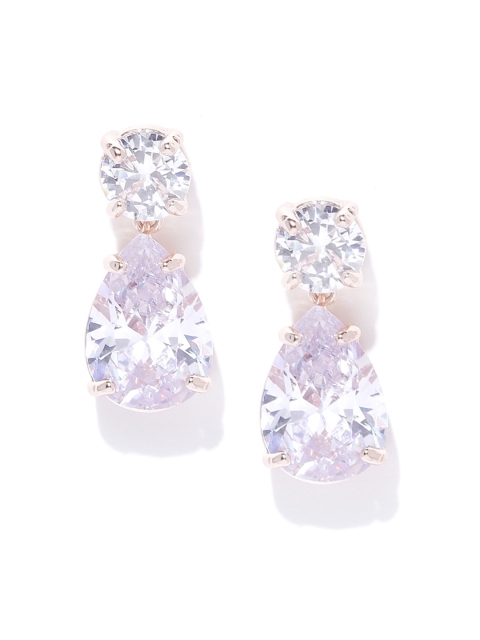 

Forever New Rose Gold-Toned CZ Stone-Studded Teardrop-Shaped Drop Earrings
