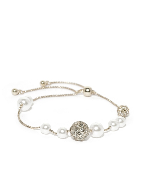 

Forever New Muted Gold-Toned & White Stone-Studded Link Bracelet