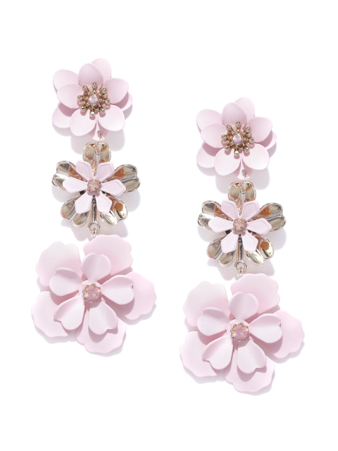 

Forever New Pink Stone Studded Floral Drop Earrings