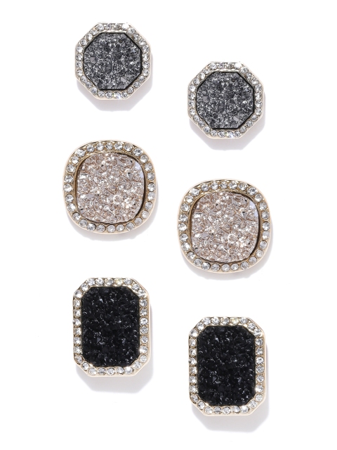 

Forever New Women Set of 3 Stone Studs, Black