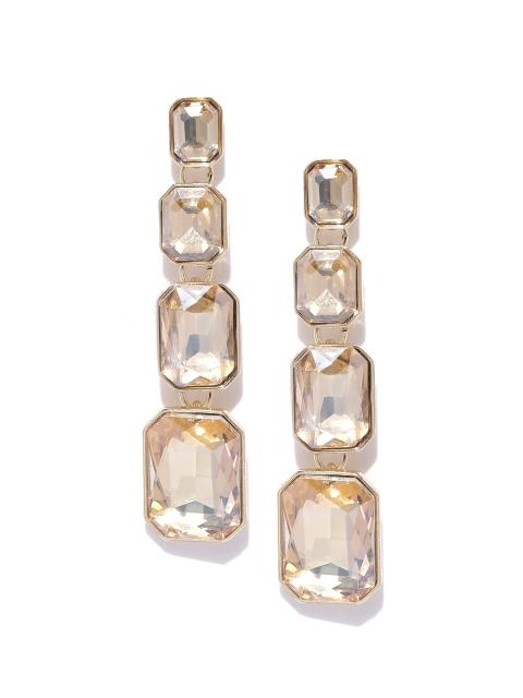 

Forever New Gold-Toned Stone Studded Geometric Drop Earrings