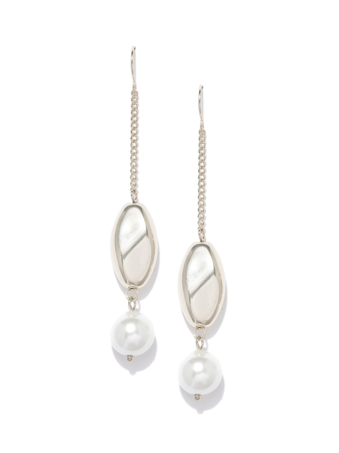 

Forever New Gold-Toned & Off-White Beaded Contemporary Drop Earrings