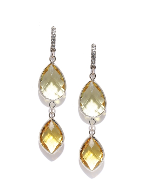 

Forever New Yellow & Gold-Toned Stone Studded Teardrop Shaped Drop Earrings