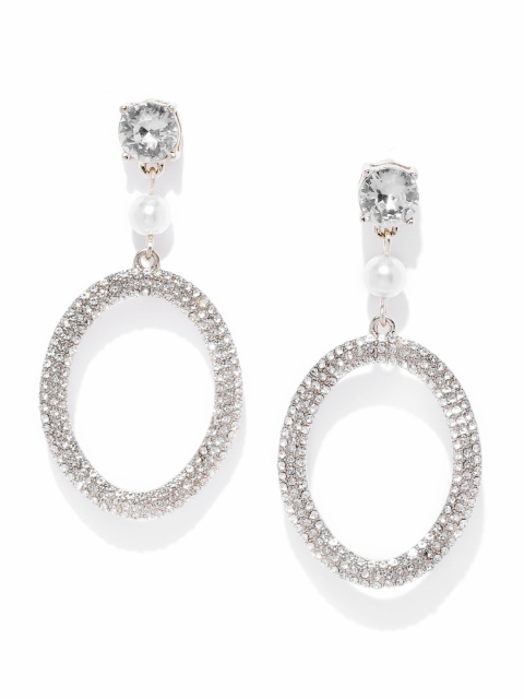 

Forever New Gold-Toned & White Stone-Studded Oval Drop Earrings