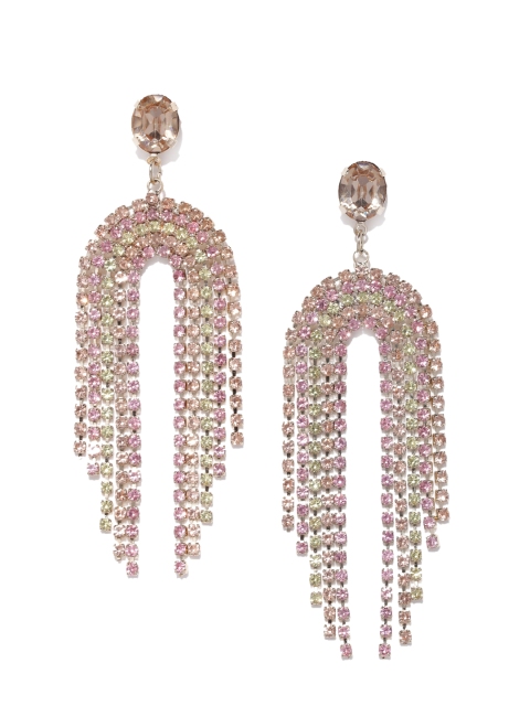 

Forever New Pink & Gold-Toned Stone-Studded Contemporary Drop Earrings