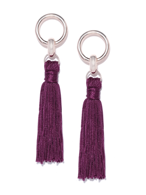 

Forever New Burgundy & Gold-Toned Circular Tasselled Drop Earrings