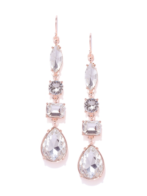 

Forever New Rose Gold-Toned Stone Studded Teardrop Shaped Drop Earrings