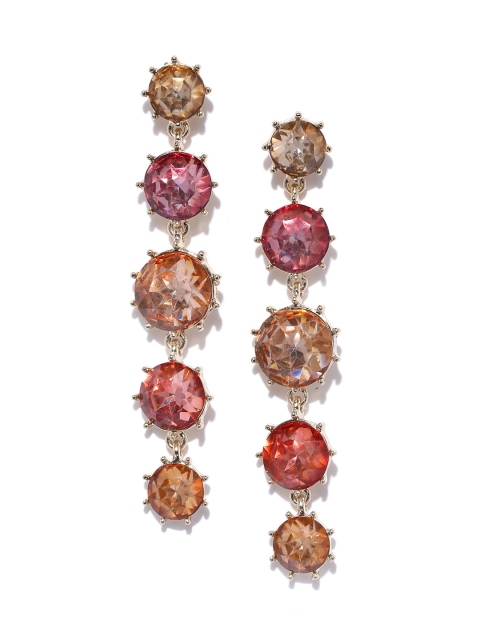 

Forever New Orange & Pink Stone Studded Circular Drop Earrings