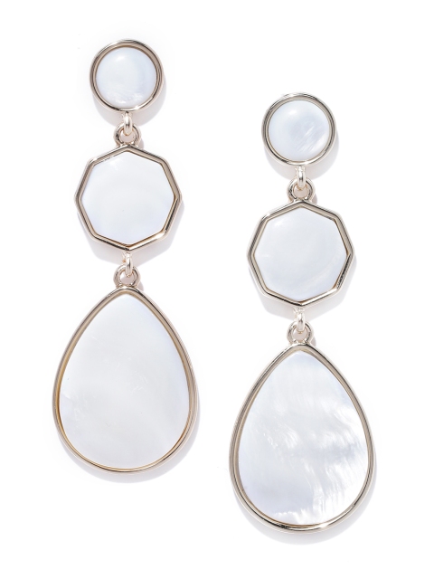 

Forever New White & Gold-Toned Stone Studded Geometric Drop Earrings