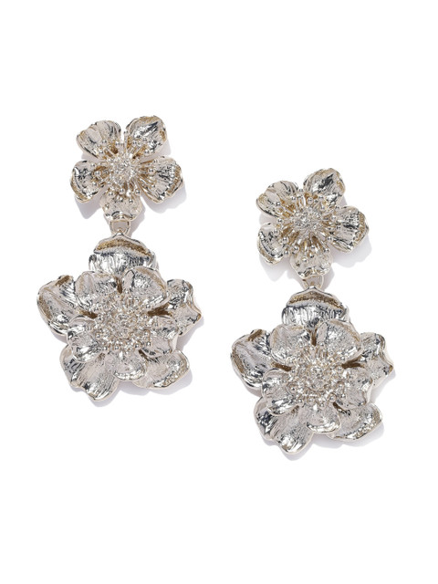 

Forever New Muted Gold-Toned Textured Floral Drop Earrings